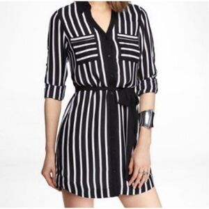 Express Black and White Striped Portofino Dress Size S/P